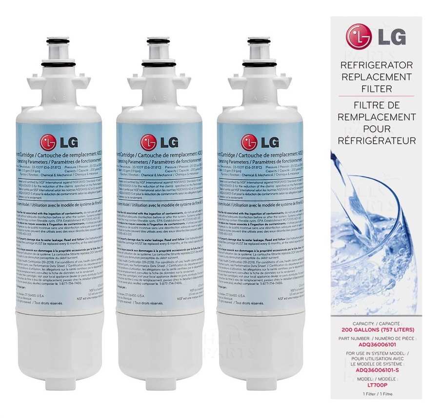 LG Water Filter ADQ36006104 ADQ360061 LT700/PC/PCS SET OF 3 Filters 